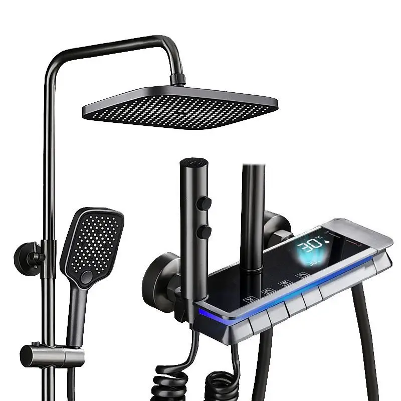 

Pressurized shower head set, home, smart digital display, pressurized shower