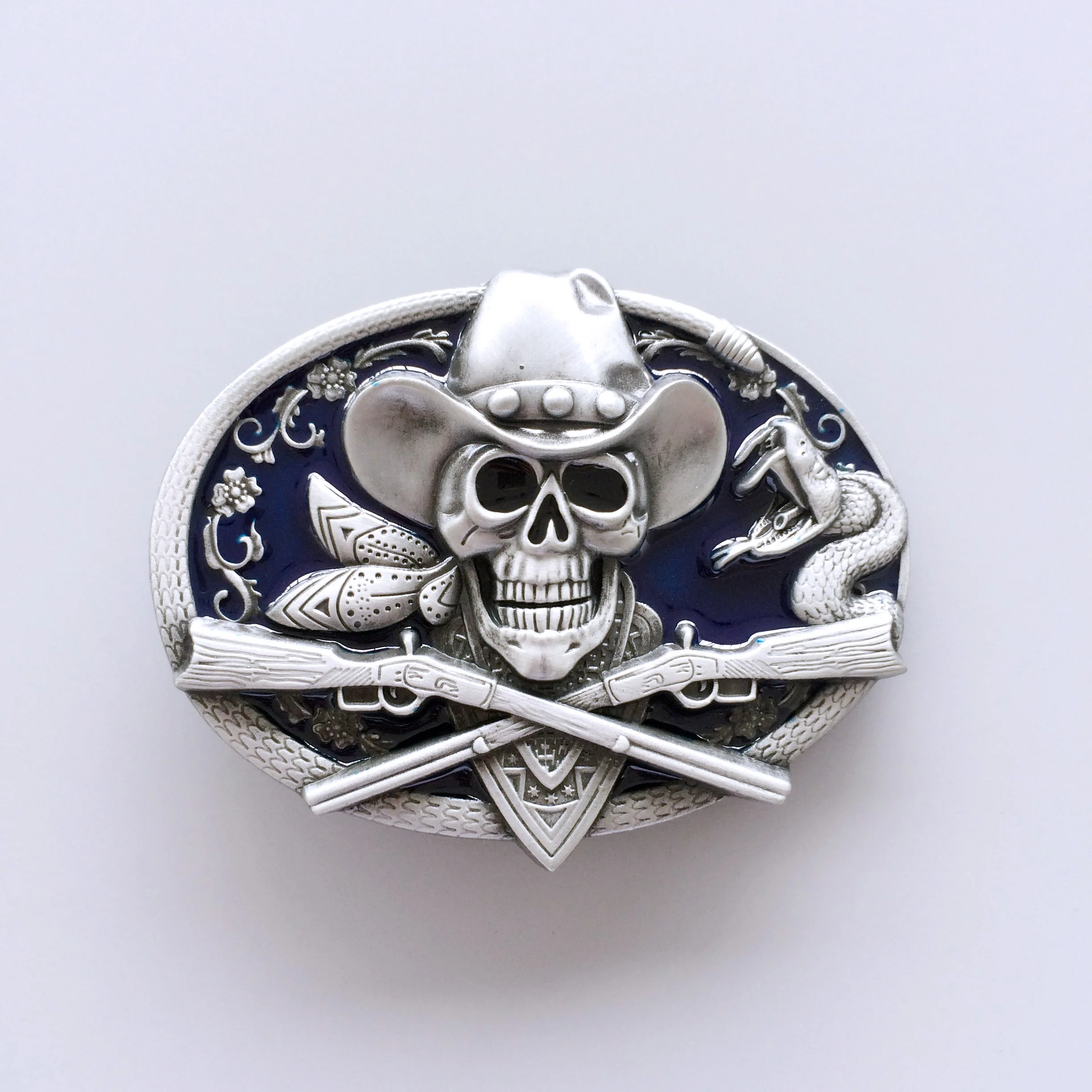 Western Cowboy Skull Pirate Rifles Belt Buckle also Stock in US BUCKLE-SK036 Free Shipping