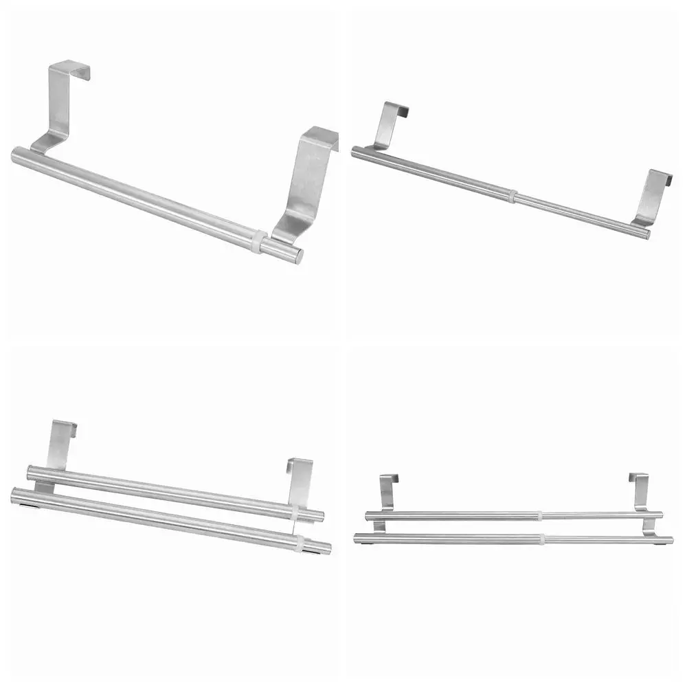 Practical Stainless Steel Towel Rack Silver No Drilling Towel Holder Space Saving Retractable Towel Bar Kitchen Bathroom Bedroom