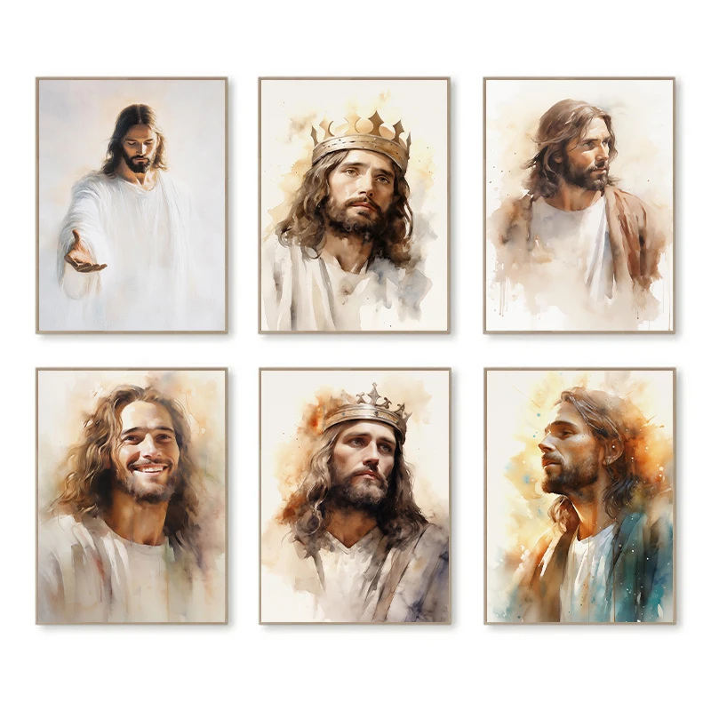 Jesus Wearing Crown Portrait  Posters and Prints Canvas Printing Modern Wall Art Picture for Living Room Home Decor Gift