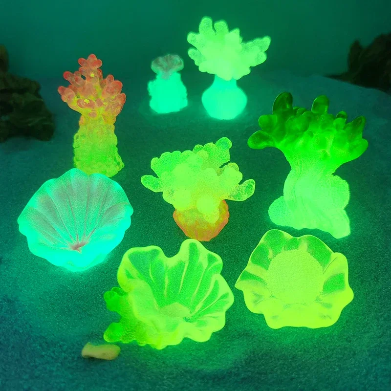 Marine Luminous Coral Micro Landscape Ornaments Glowing Coral Oyster DIY Desktop Fish Tank Aquarium Decor Toys Dollhouse Model