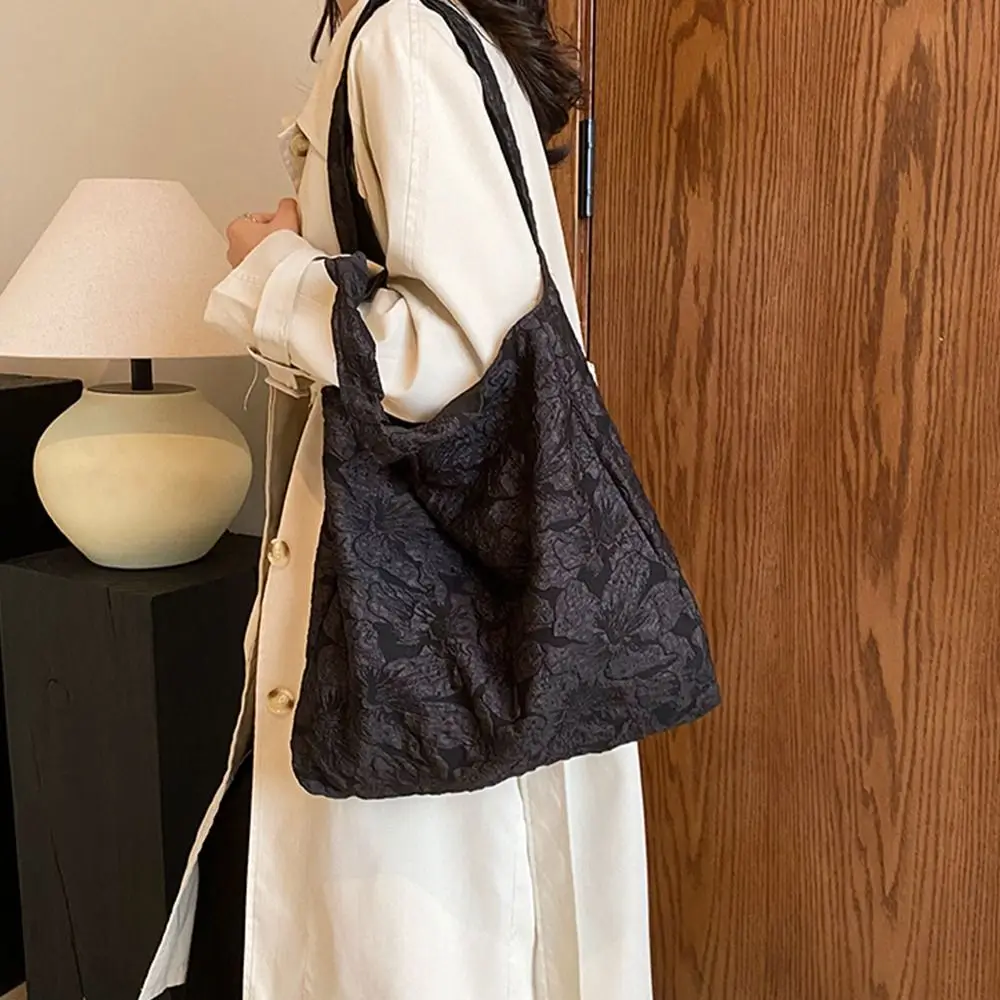 Luxury Sense Flower Pattern Shoulder Bag Canvas Bag Lace Jacquard Fabric Tote Bag Fashion Design Nylon Texture Underarm Bag