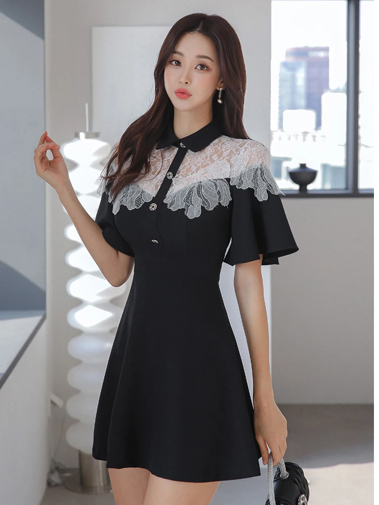 Neue Sommer elegante Frauen Kleid Retro Spitze schiere sexy Schmetterling Ärmel schlanke Mini kleider Party Club Straßen kleidung Mujer Vestidos