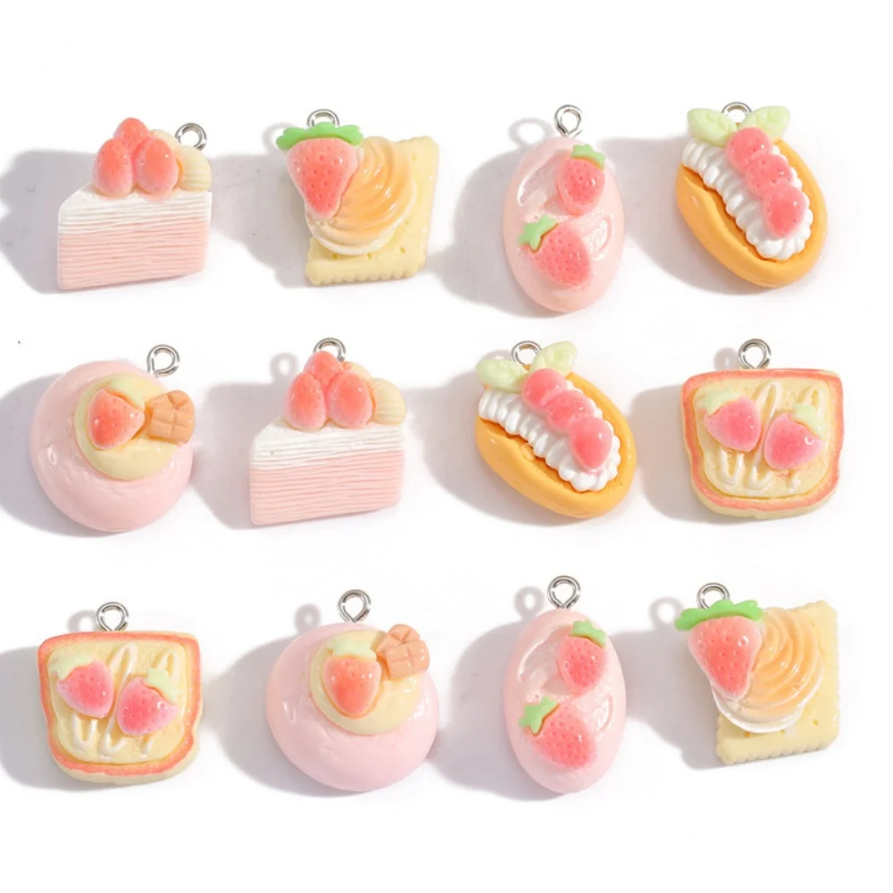 10pcs Resin Mixed Style Simulation Food Cream Toast Bread Charms Pendant For Diy Making Necklace Pendant Jewelry And Accessories