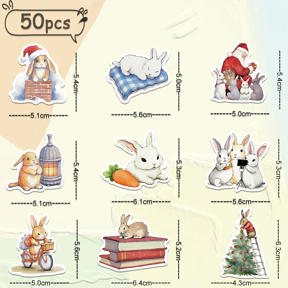 50PCS Bunny Rabbit Daily Day Cartoon Stickers Aesthetic Decals for Bike Bottle Suitcase Scrapbooking Children Gifts Sticker