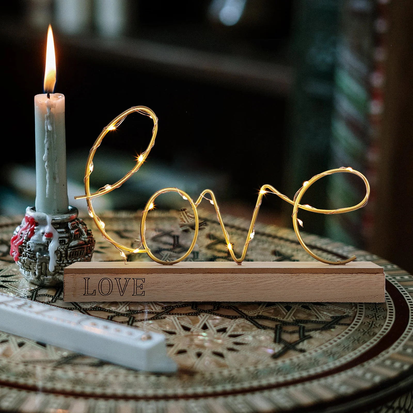 

Creative Alphabet Night Light Shaped Heart Ambient Iron Craft Romantic Lamp Desktop Atmosphere Lighting Bedroom Study Garden