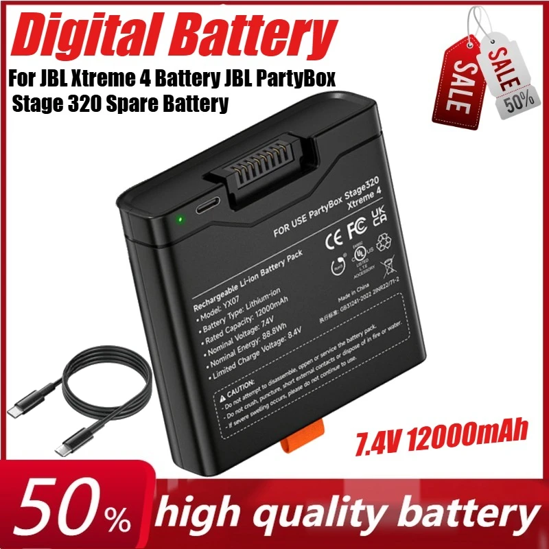 

7.4V 12000mAh High Capacity for JBL Xtreme 4 Battery JBL PartyBox Stage 320 Spare Battery with TYPE-C Input for Portable Speaker