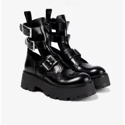 Hollow Out Chelsea Boots for Women Spring Autumn Platform Ankle Boots PU Breathable Woman Shoes Black Bota Feminina Mid-Calf