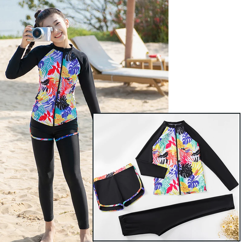 

3pcs/set Girl's/Boys Swim Shirts+Pants+Shorts Rash Guard Sun UV Protective Long Sleeve Quick Dry Water Sports Surfing Swim Shirt