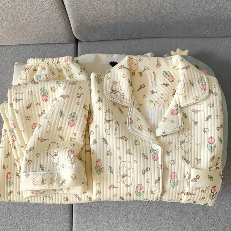 

Зимняя домашняя одежда для девочек, осенняя многослойная толстая теплая свободная весенне-осенняя домашняя одежда с длинными рукавами, женский пижамный комплект, пижамы для сна