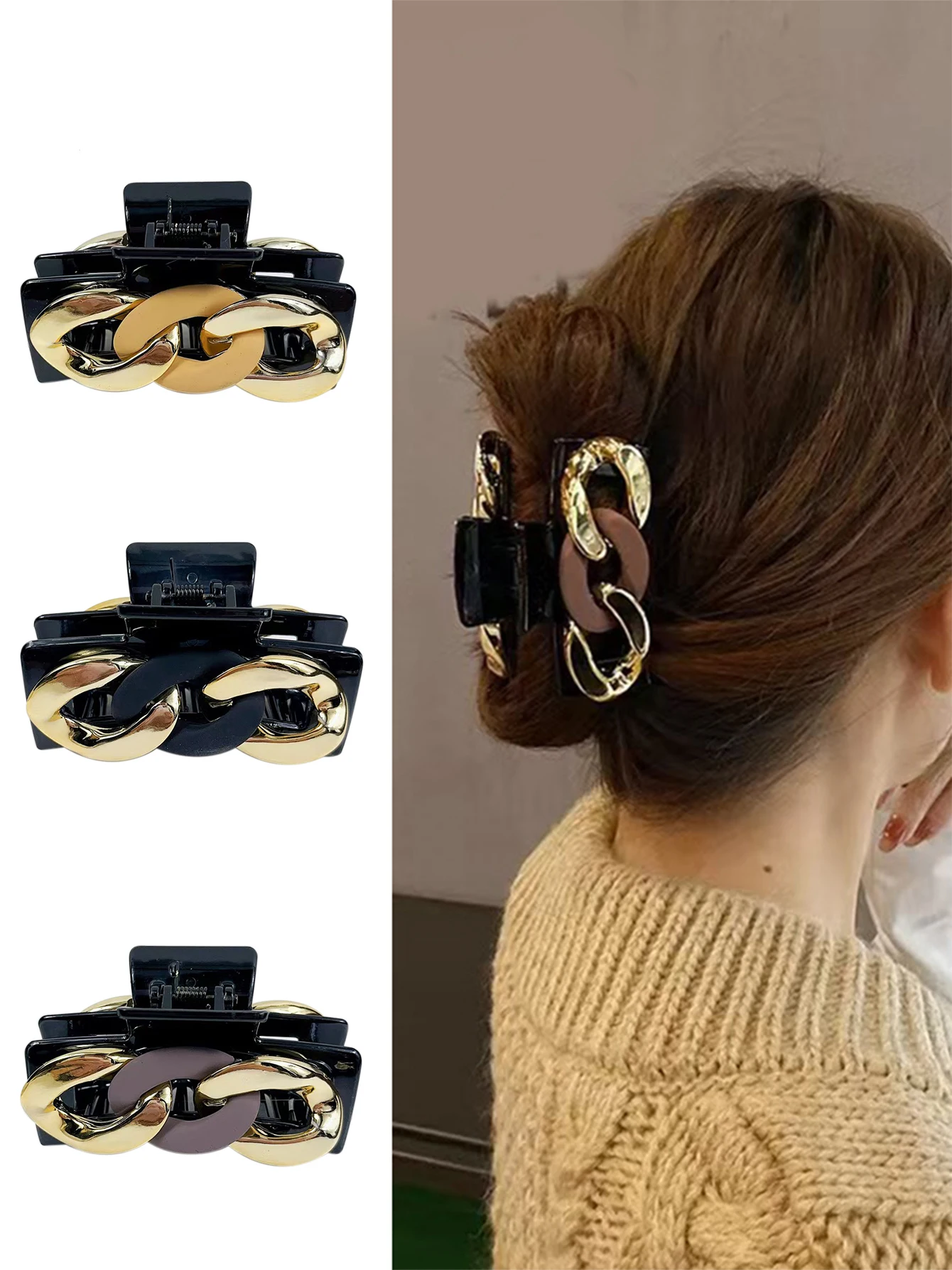 

1pc Ladies' Color-blocked Square Mesh Hair Claw New Hair Claw Clip Casual Daily Half-up Back of Head Styling Hairory