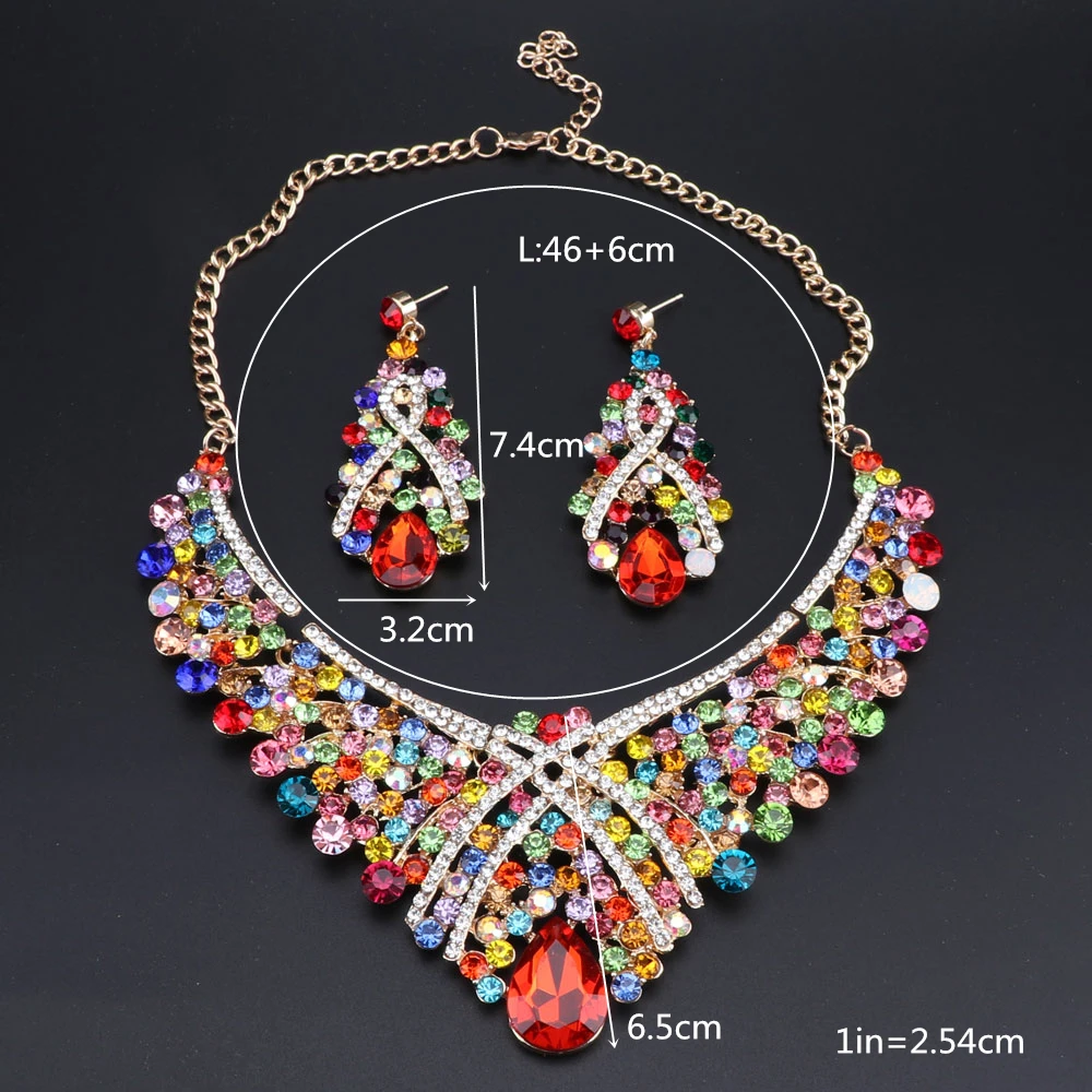 Fashion Bridal Jewelry Sets Wedding Necklace Earring For Brides Party Accessories Gold Color Crystal Jewellery Gift For Women