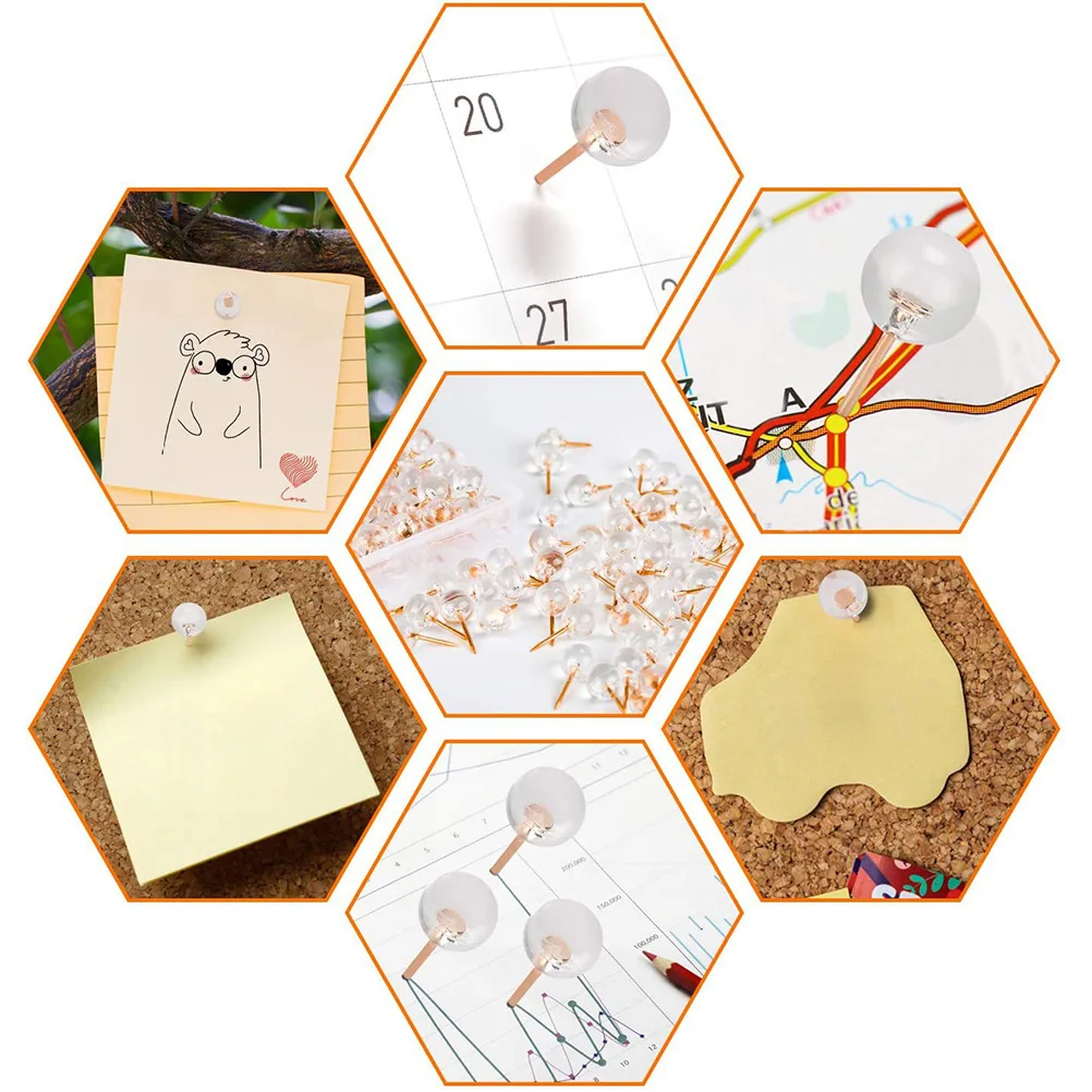 

100pcs Transparent Ball-Shaped Pushpins Exquisite Reusable Thumb For Office Diy Decorative Map Tacks Multi-Function Cork Tacks
