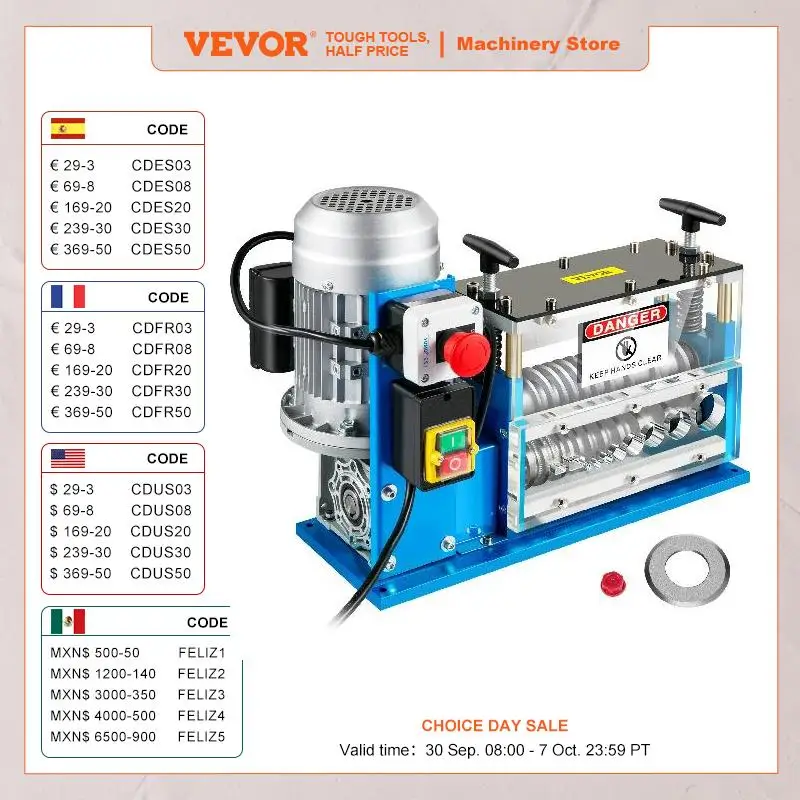 VEVOR Electric Wire Stripping Machine Cable Stripper 1.5-38mm 11 Channels Acrylic + Aluminum W/ Blade for Scrap Copper Recycling