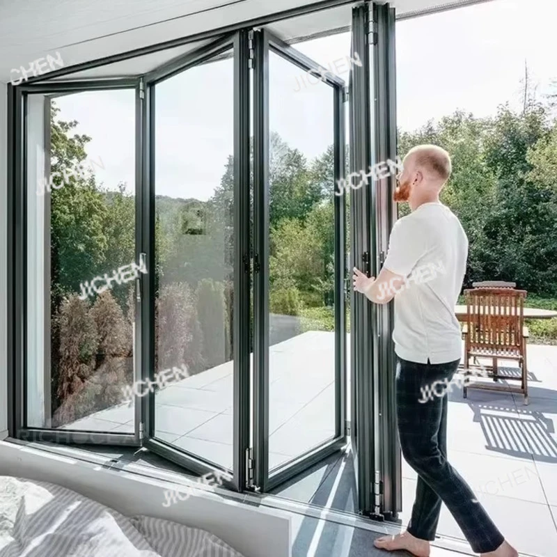 

Terrace Balcony Tempered Glass Louvers Folding Door, Aluminum Foldable Sliding Garden Door, Exterior Deposit