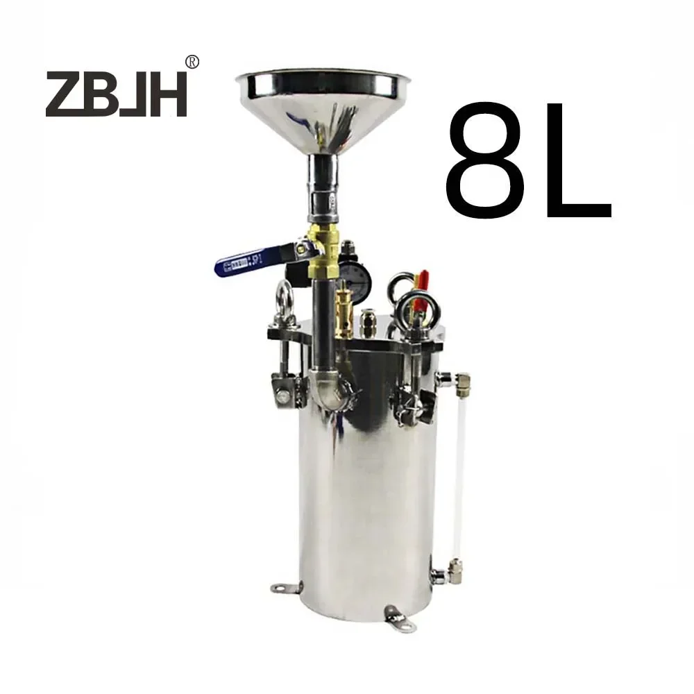 Depósito de tanque de olla a presión de 8L con embudo para máquina dispensadora de pegamento (aceptar 1 ~ 100L personalizado)