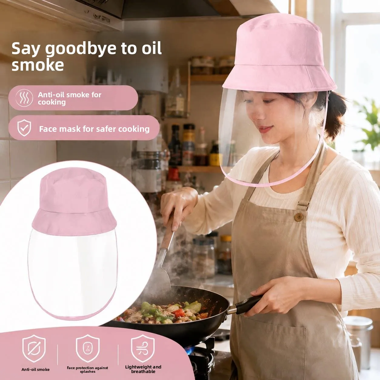Kitchen Oil Splatter Face Mask Women's Transparent Cooking Full Face Protection Shield Anti Splash Cooking Hood for Ladies