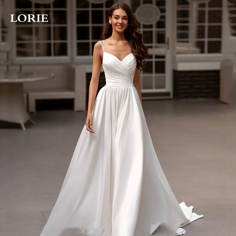 LORIE Spaghetti Straps Wedding Dresses A Line V Neck Pleats Bridal Gowns Side Split Wedding Party Gowns 2023 Customized