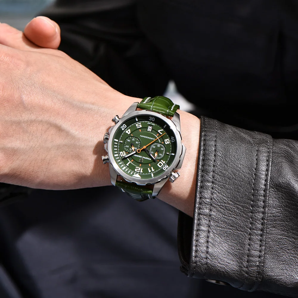 2025 جديد PAGANI ساعة بتصميم ساعة كوارتز فاخرة للرجال مضيئة الحافة الجلدية Vk64 حركة 100 متر مقاوم للماء كرونوغراف رياضي