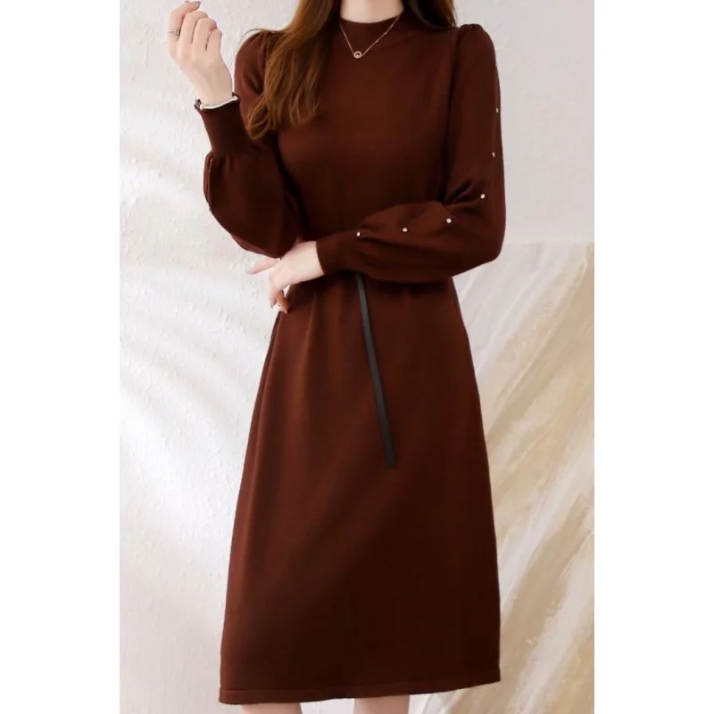 

Autumn and Winter Warm Dress Women's 2023 New Knitted Woolen Dress Korean Version Loose Fit Cashmere Mini Dress Vestidos