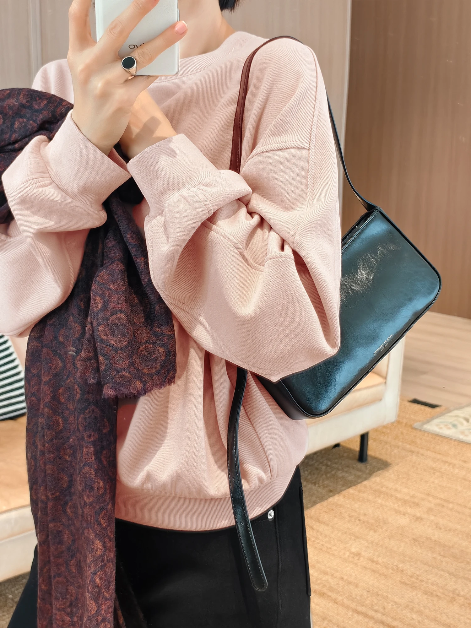 

Loose Fit round Ne Fce Lined Thiened Hoodie Women's Spring 2026 New Sle Overhead Sweatirt Comfortable Casual Stree...