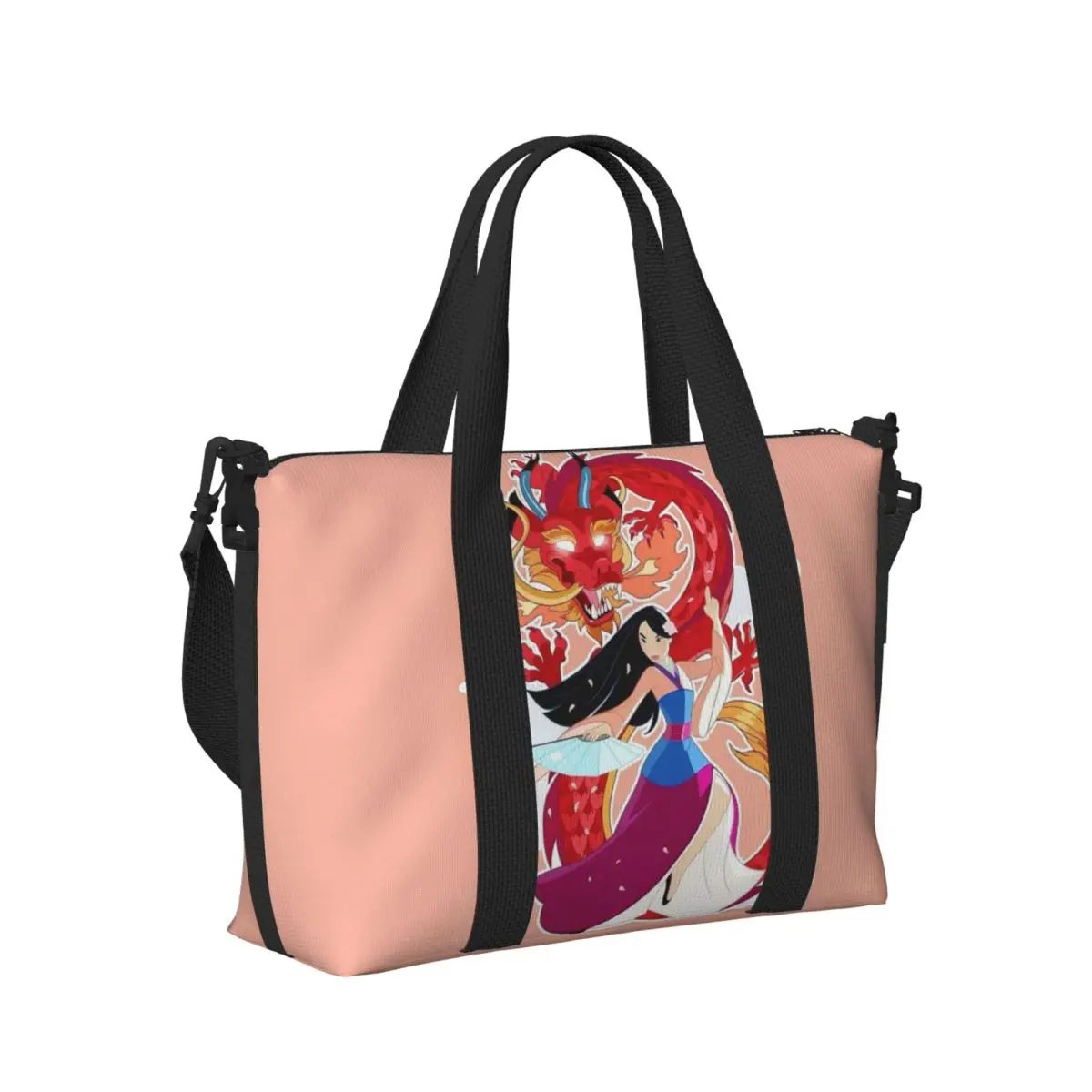 Custom Large Mulan Mushu Cartoon Tote Bag Women Shoulder Shopper Beach Gym Travel Bag