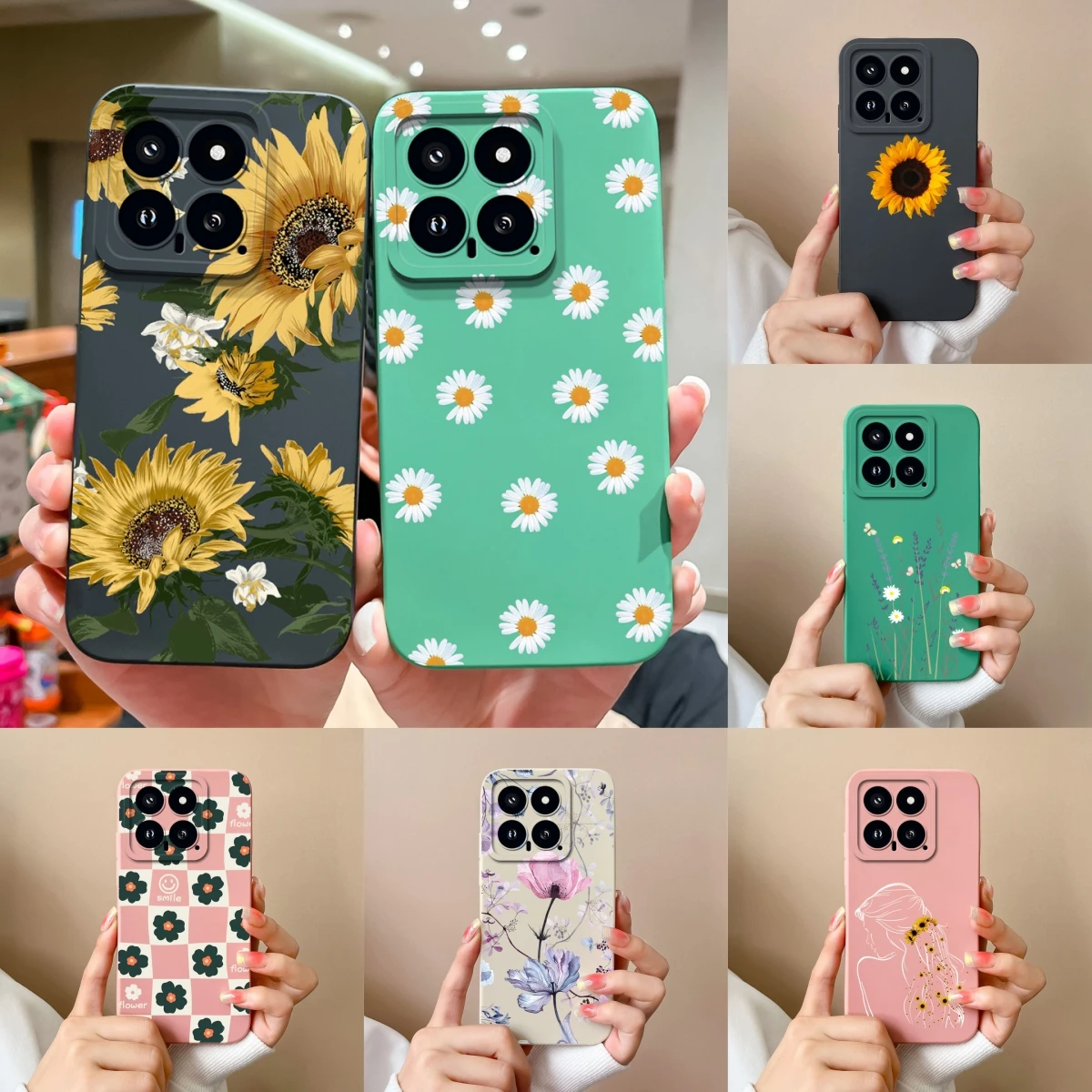 For Xiaomi 14 14 Pro Case Beautiful Sunflower Daisy Silicone Liquid Antifouling Protective Luxury For Xiaomi14 14Pro Phone Cover