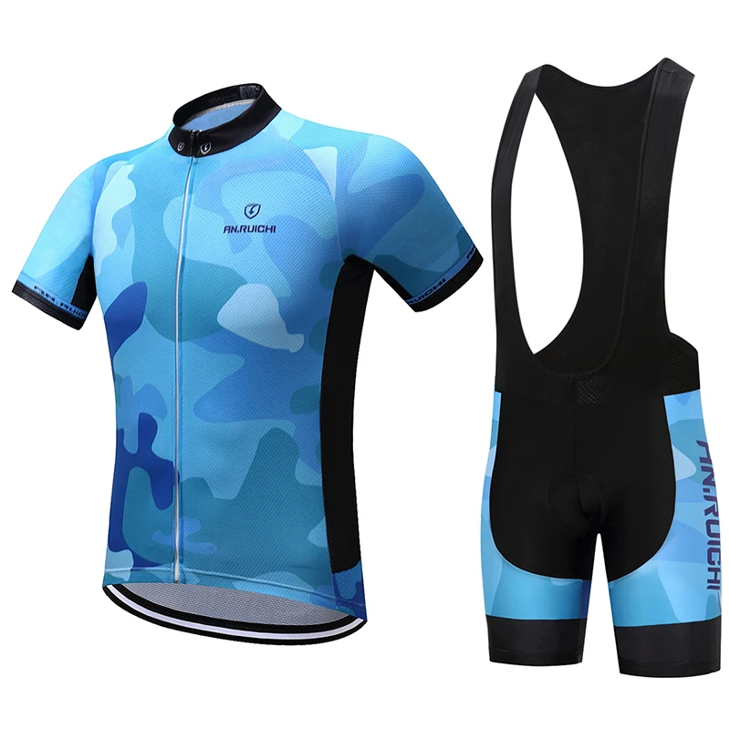 

Summer Unisex Quick Dry Cycling Sets Anti-sweat Blue Camouflage 3D Padding Cushion Sport Jerseys Customized/Wholesale Service