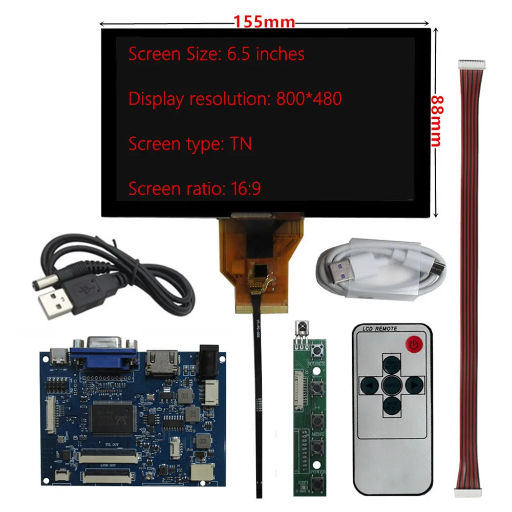 6.5 inch LCD Display Screen VGA HDMI Driver Control Board Digitizer Touchscreen Raspberry Pi Computer Secondary Screen Monitor