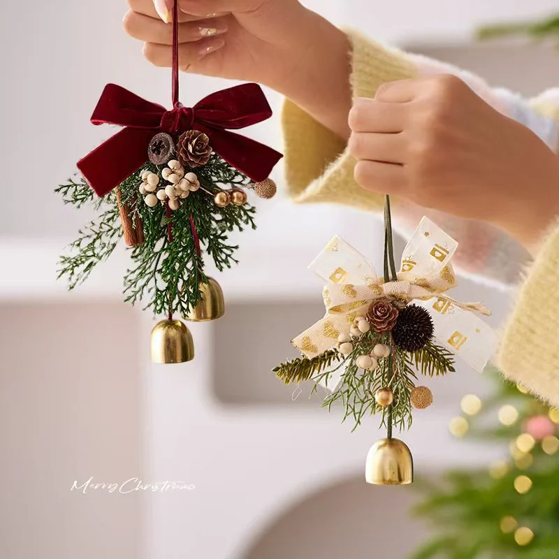 Christmas Wreath Ornament with Bells, Holiday Scene Hanging Decoration for Door & Wall, Xmas Atmosphere Decor