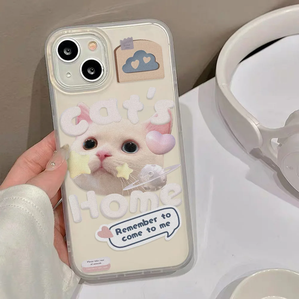 

Cute Cat Matte Clear Phone Case For iPhone 15 14 Plus 11 12 13 14 15 Pro Max 12 Mini Translucent Shockproof Slim Skin Back Cover