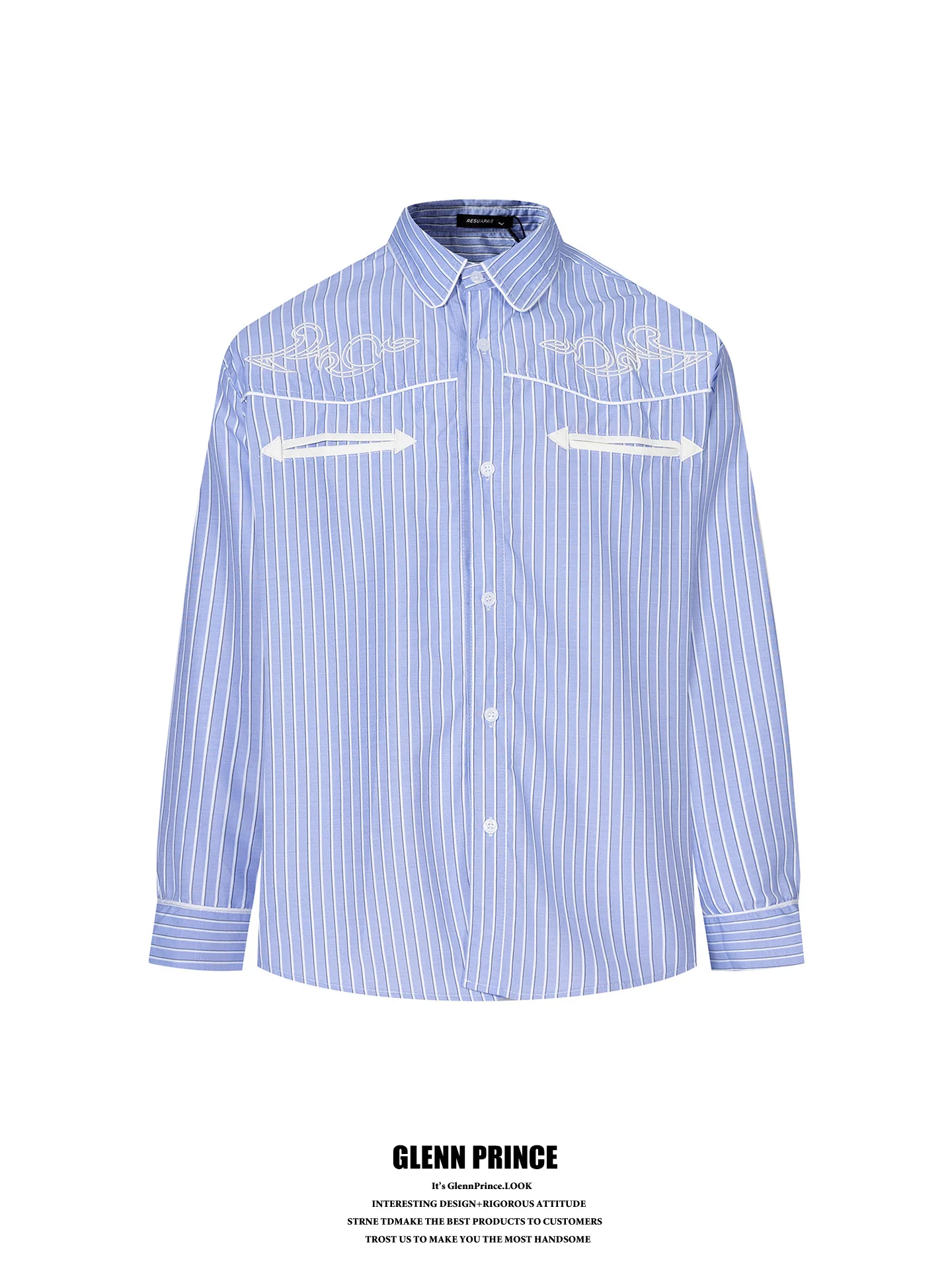 GPstudio American Style Heavy Embroidery Striped Long Sleeve Men's Shirt 2026 New Design Sensation Personality Shirt