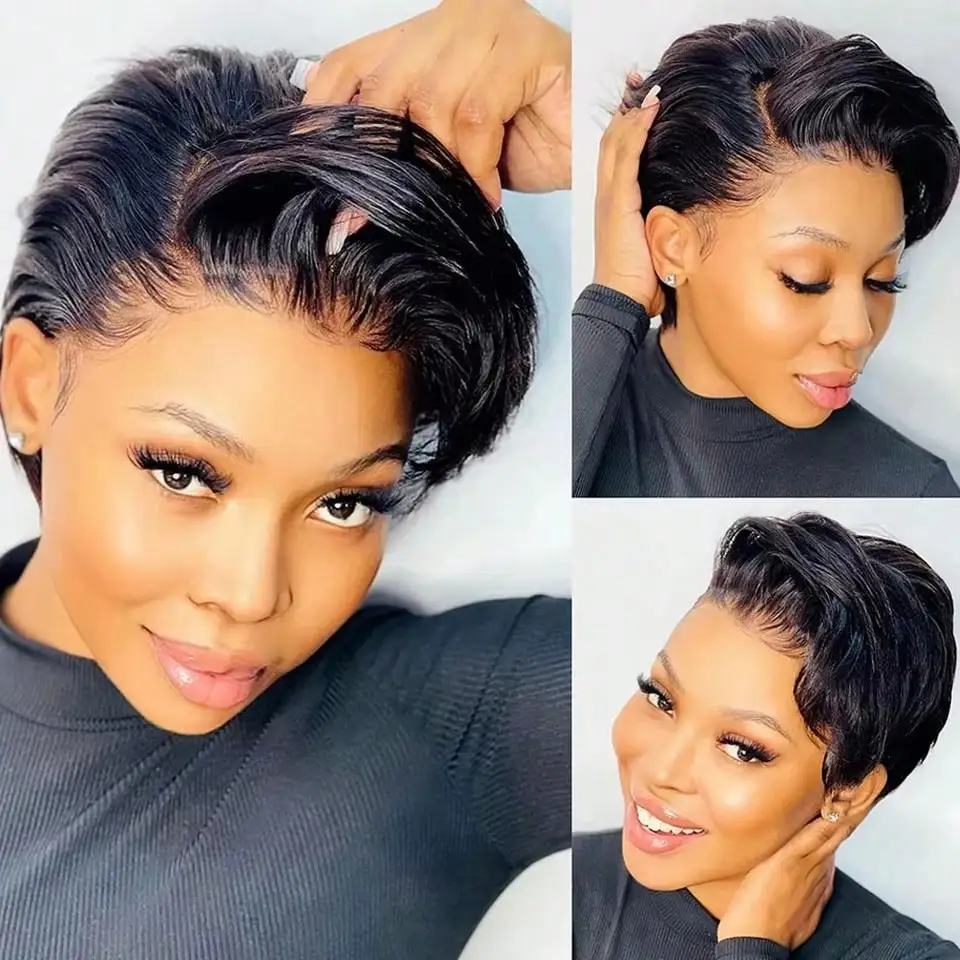 Short Cheap Wholesale Pixie Cut Wig Human Hair Wigs Glueless Wig Ready To Go Straight Transparent 5x5 Side Part Lace Short Wig Brazilian Remy Human Hair Wigs For Women