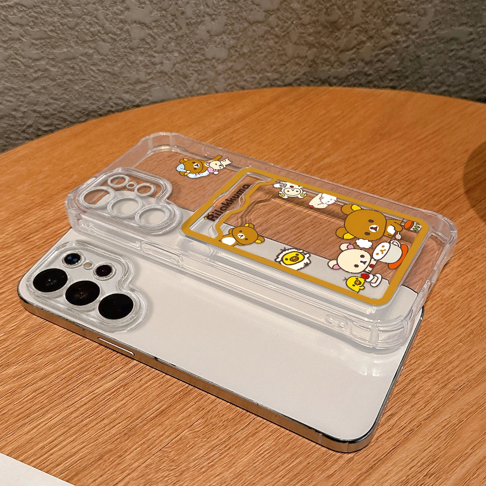 Cute R-Rilakkuma Bear Card Hold Phone Case For Xiaomi 13 12 12T 11 Lite Poco M5 M4 X5 X4 X3 Pro NFC 4G 5G Anti-fall Clear Cover image 4
