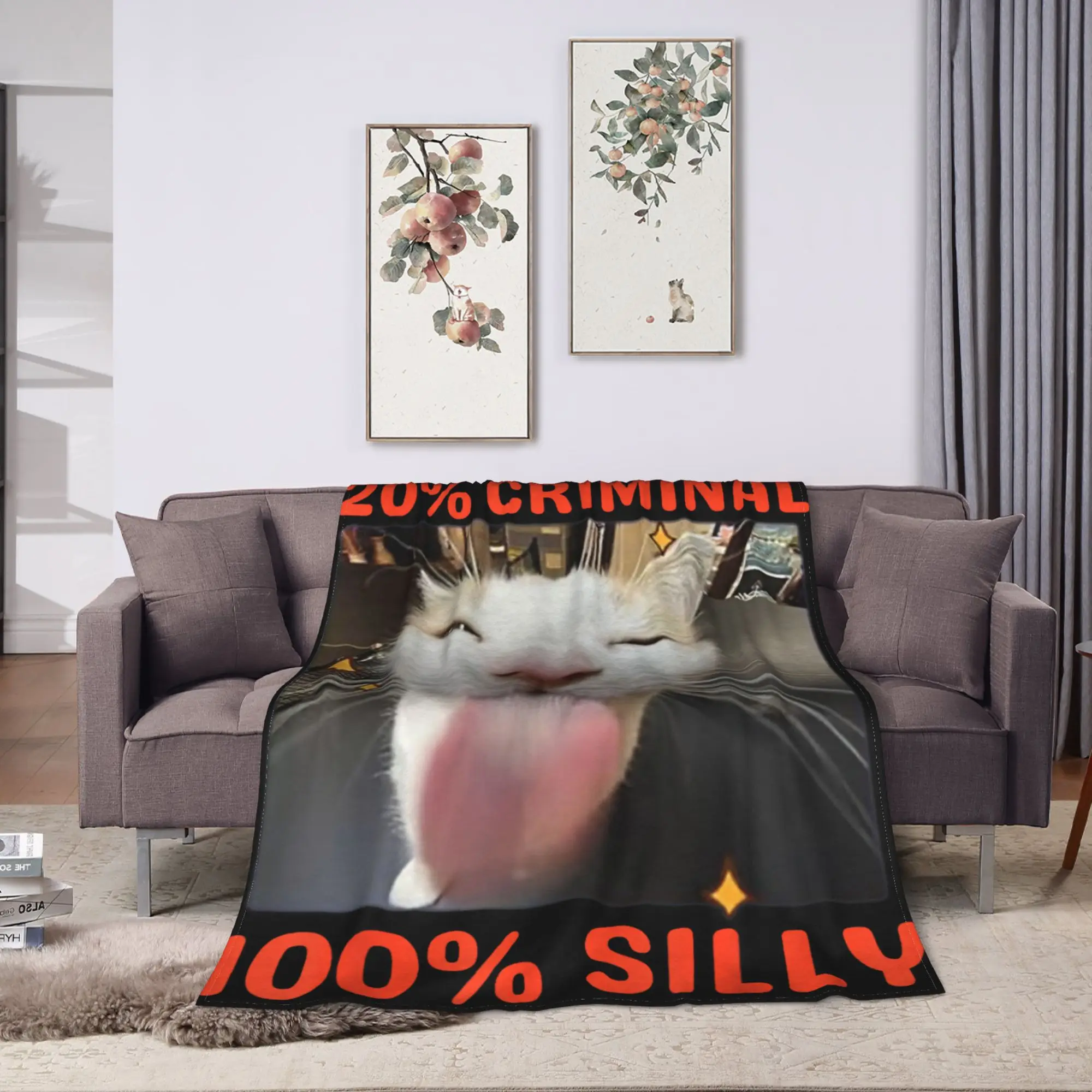 Funny Cat Meme Internet Memes Memes Brainrot Brain Flannel Blanket Super Soft Throw Blanket for Couch Bedspread Sofa Bed Cover