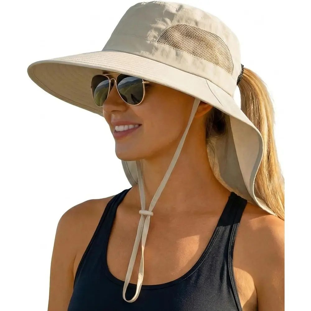 

UV-Protected Wide Brim Packable Hat with Ponytail Opening for Summer Outdoors