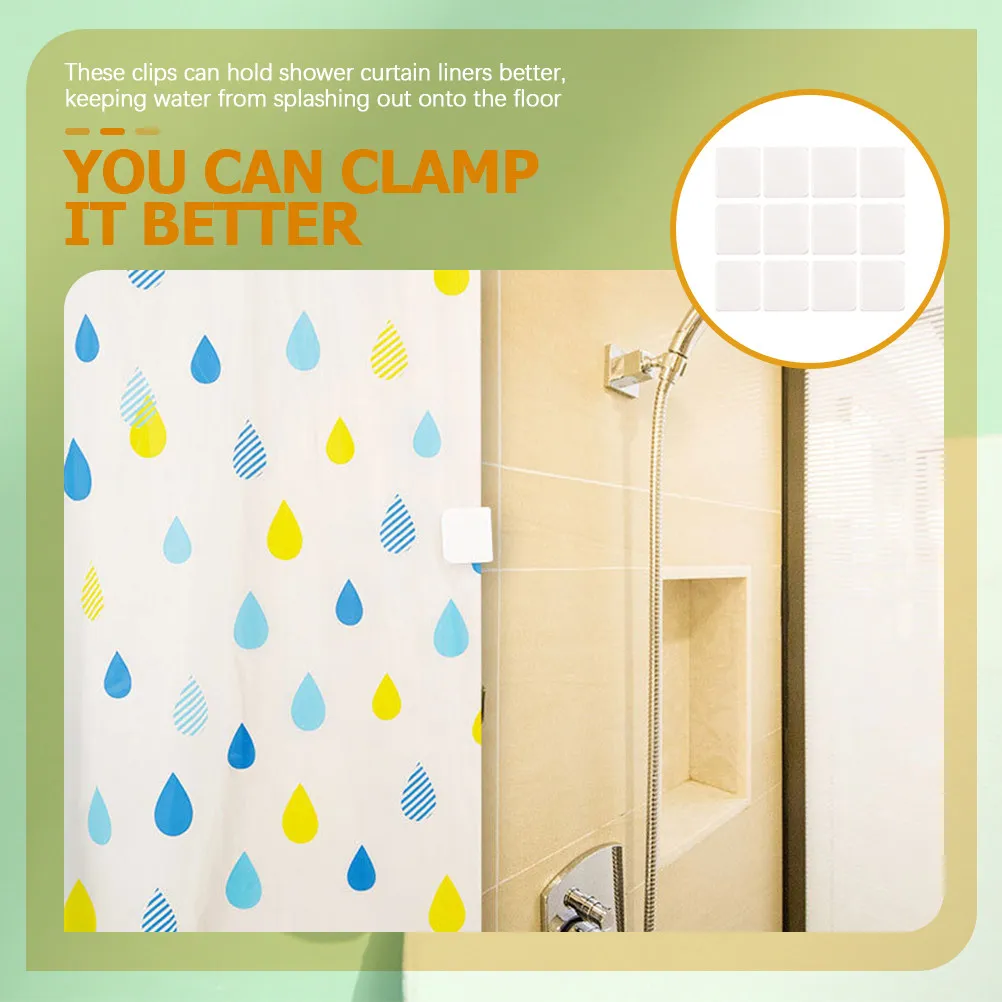 

12Pcs Shower Curtain Clips Self-Adhesive Strong Sticker Bathroom Curtain Holders Splash-Proof Guard Liner Clips Easy Install