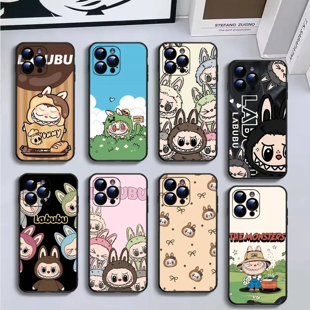 

cartoon loverly l-labubu Phone Case For iPhone16,15,14,13,12,11 Plus,Pro Max,XS,X,XR,SE,Mini,8,7,Soft Silicone Black Cover