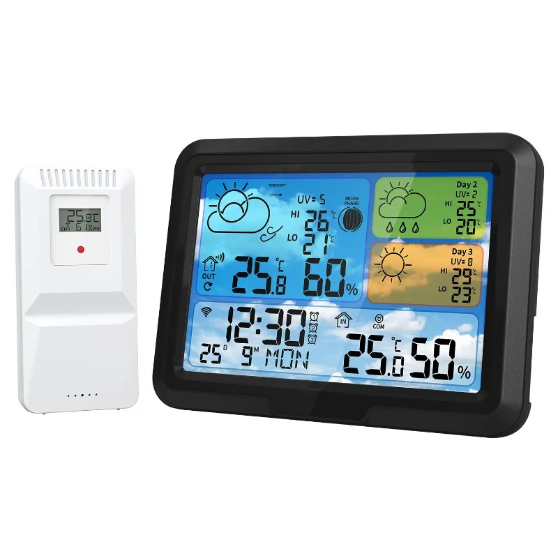New weather clock, indoor and outdoor temperature and hygrometer, wireless transmission multi-function weather station