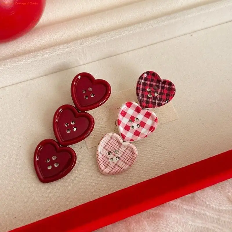 F92D Pack of 2pcs Beautiful Heart Button Barrettes Multifunctional Hair Tool