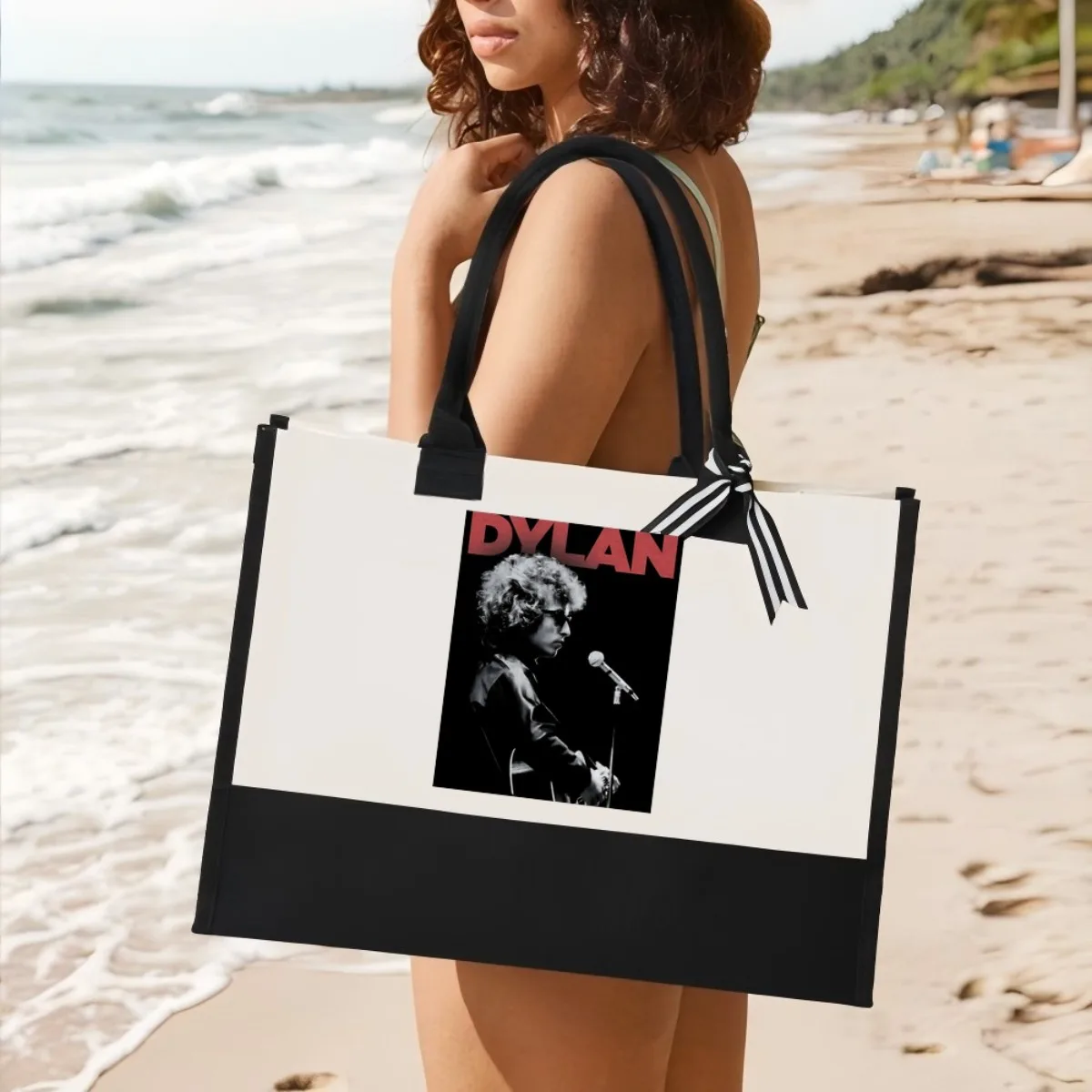 

Bob Dylan 2026 Новое поступление, модная практичная просторная многоразовая большая сумка с узором и принтом, 2-цветная сверхпрочная большая сумка на плечо для
