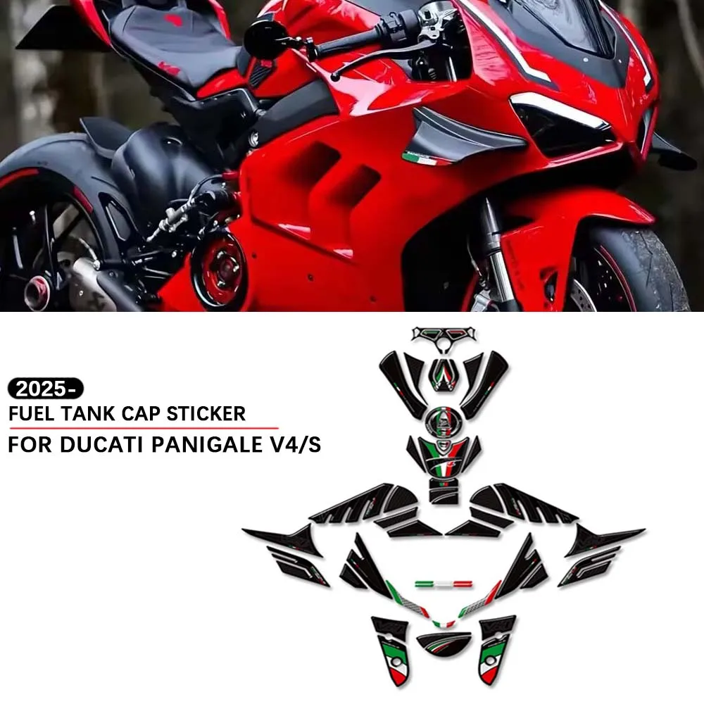 

Мотоцикл для Ducati Panigale V4/V4S 2025, защитная накладка на бак, боковые ручки, комплект для газа, мазута, коленный обтекатель, наклейки на крыло, наклейки
