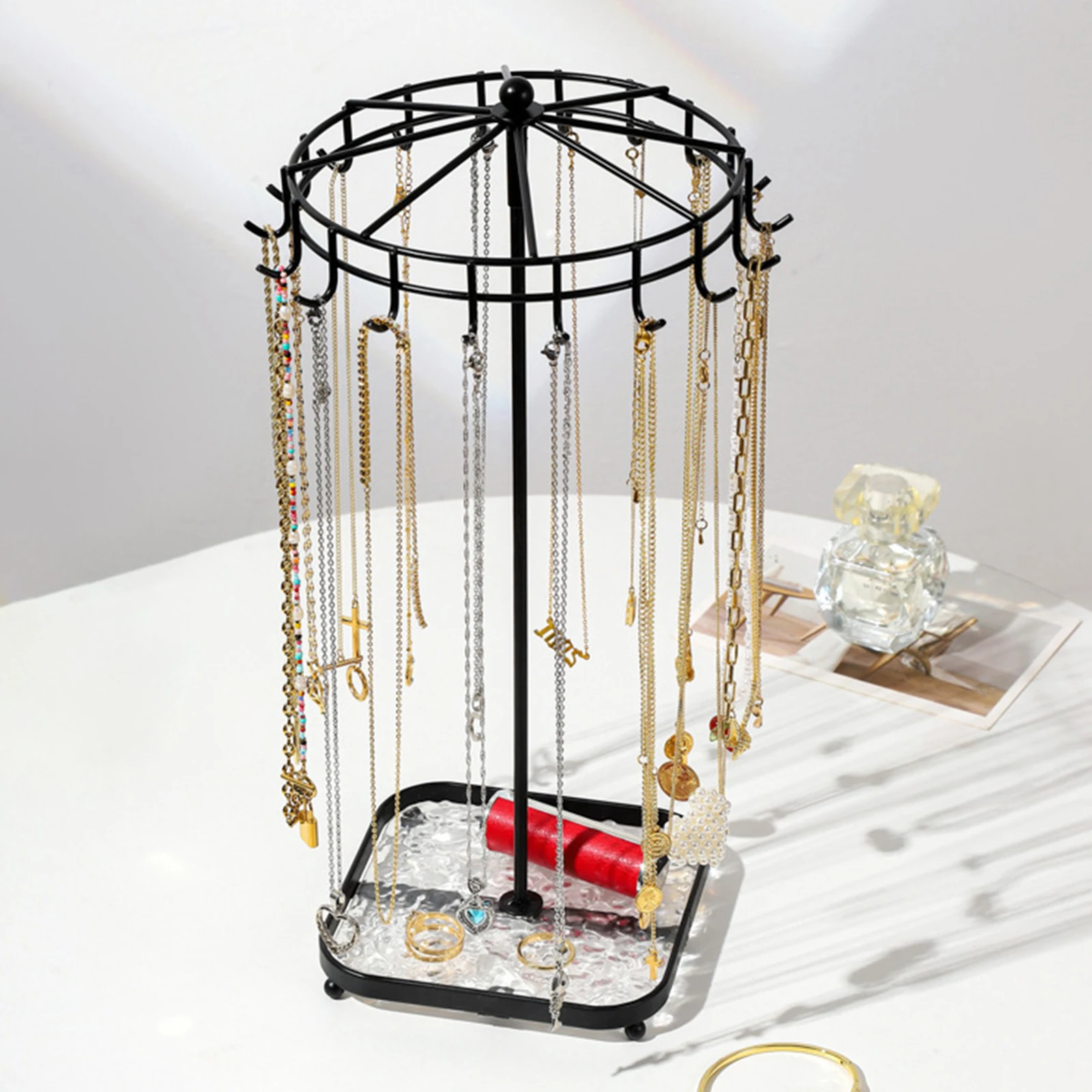 Rotating Jewelry Holder, Iron Shelf, Display Rack para Colar, Anel, Pulseira, Tabletop, Loja de varejo, Decoração do lar