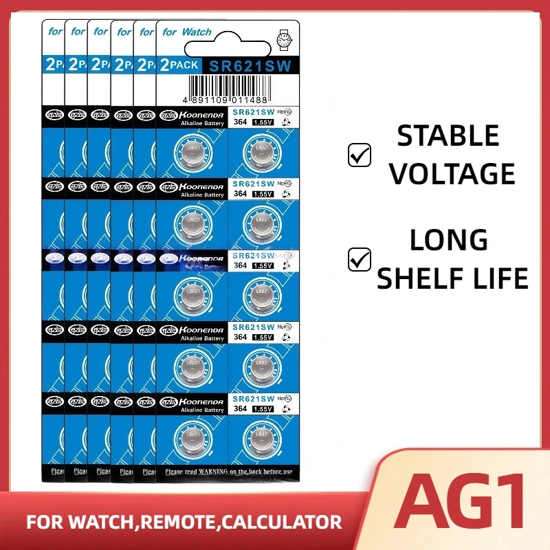 5-100PCS SR621SW AG1 LR621 364 363 LR60 164 1.5V Alkaline Coin Silver Button Coin Watch Battery For Electronic Devices