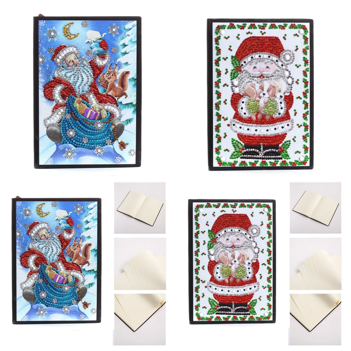 1 Satz DIY-Diamant-Kunst-Notizbuchmagazin mit Christman-Motiv, PU-Leder-Kristall-Wasser-Diamant-Notizbuch, kabelloses Skizzieren