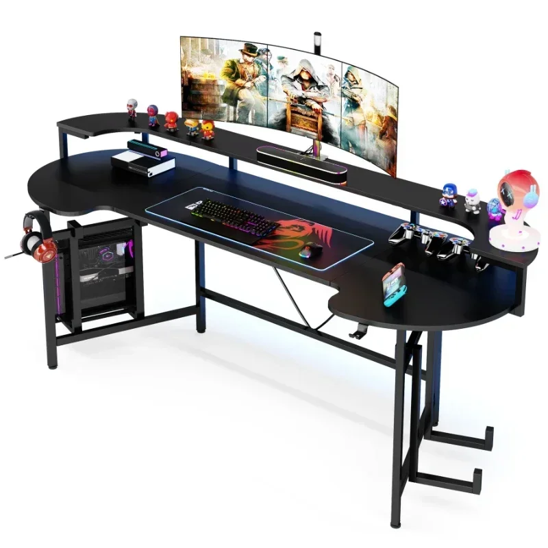 LED Gaming Desk with Monitor Shelf Large Gamer Desk LED PC Computer Desk Ergonomic Gaming Table