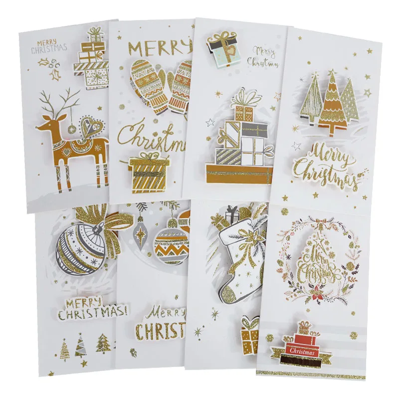 

8Sets Merry Chritmas Greeting Cards Folding Paper Cards With Envelope Xmas Party Invitations Gifts Postcard New Year 2021