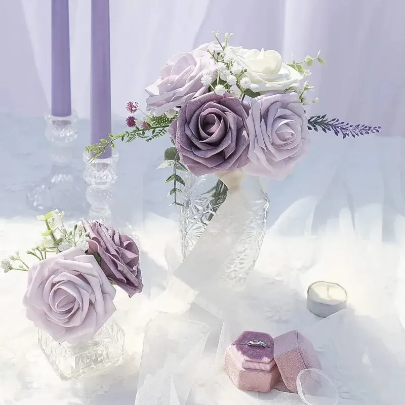 Fausses Fleurs Artificielles avec Tiges, Lavande, Verre Africain, Violet, Mousse, Bouquets de Mariage, Patients, DIY, 25 Pièces