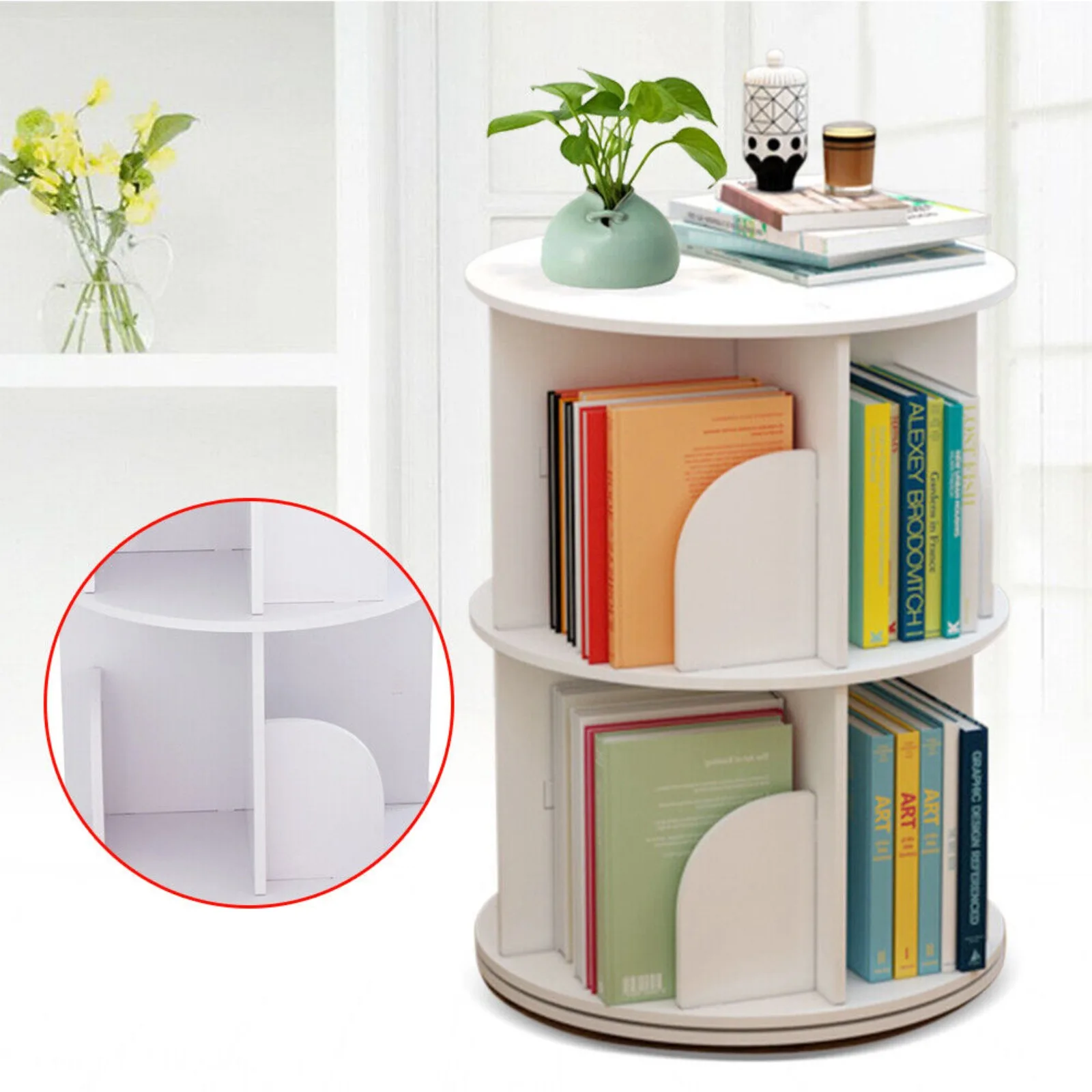 360° 2 Tiers Rotating Bookshelf Bookshelf Organizer Standing Storage Shelf Study United States