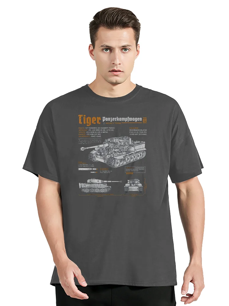 Germany Tiger Tank Panzer PzKpfw VI World War 2 Blueprint Men Tshirt Short Streetwear Graphic Unisex Tops Tees Oversized T-Shirt